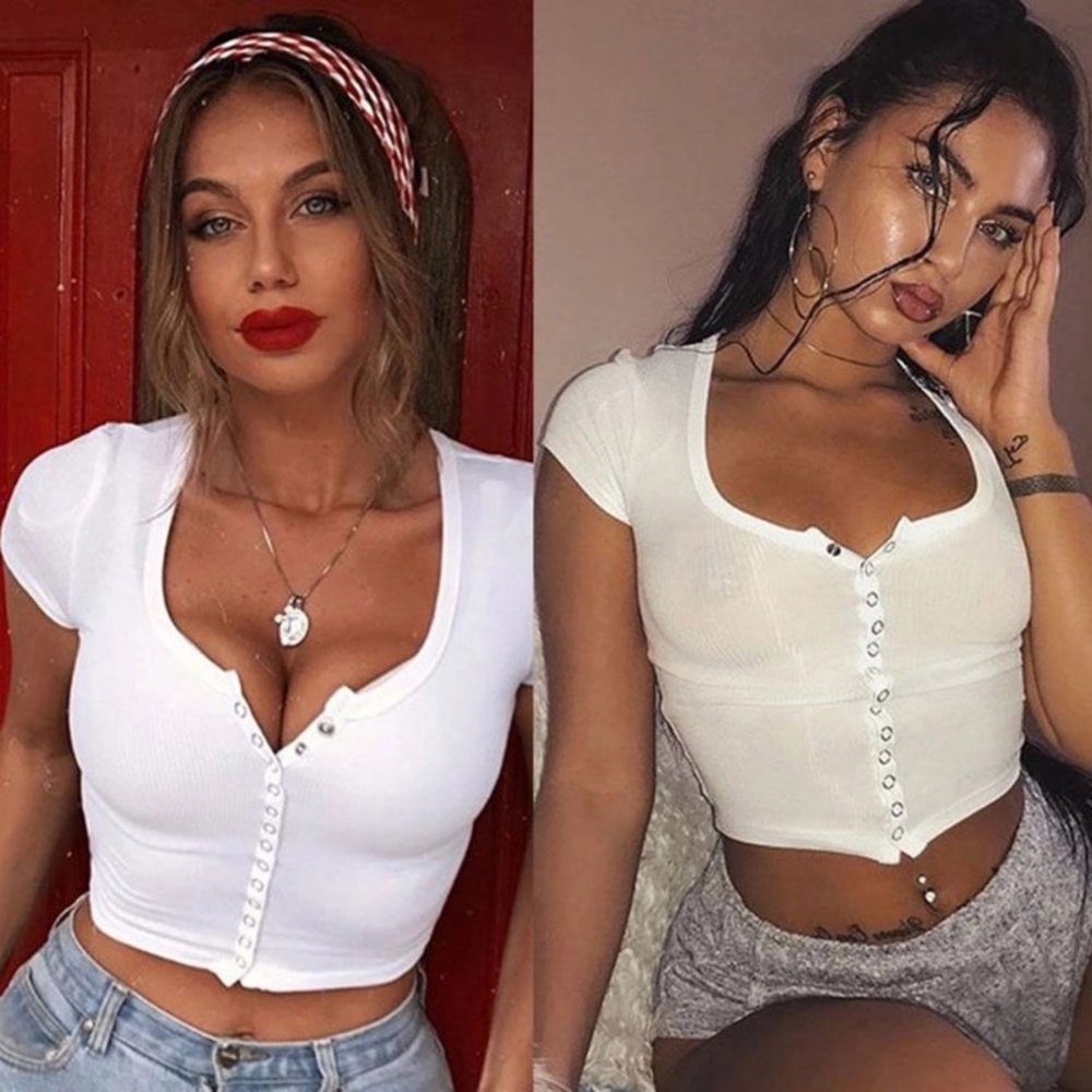 NEW White button halter crop top
